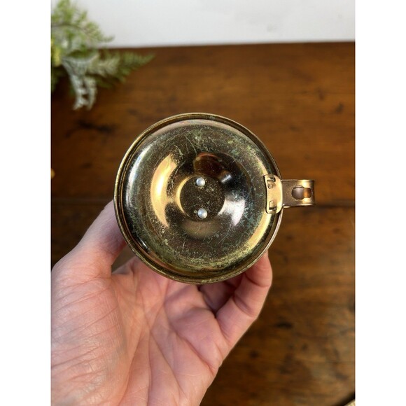 Vintage Miniature Oil Lamp Copper & Amber Glass W/Finger Holds Tilts Decorative - Picture 5 of 9